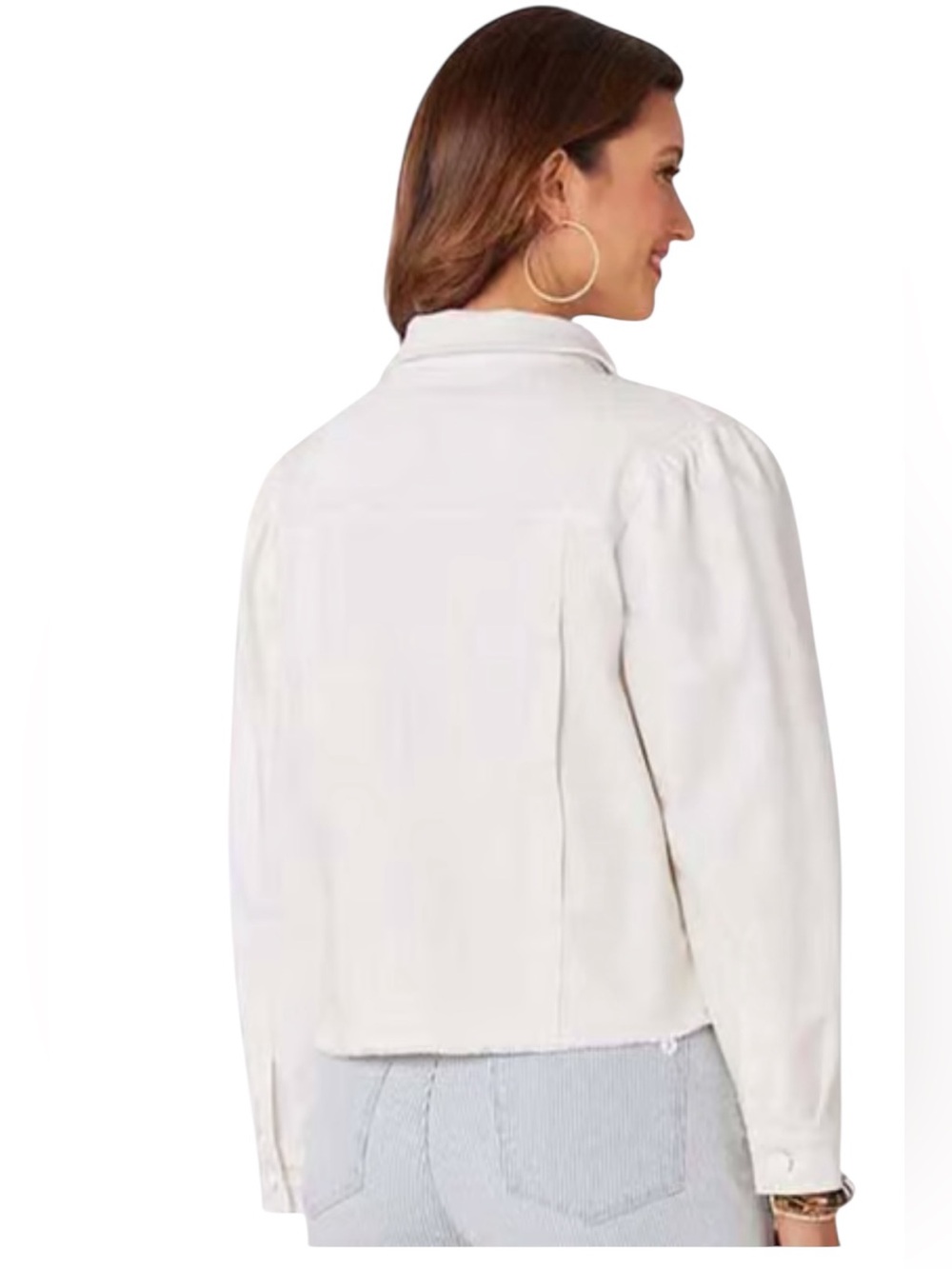 Democracy Optic White Collar Button Down Long Sleeve Cotton blend Denim Jacket - Picture 8 of 8